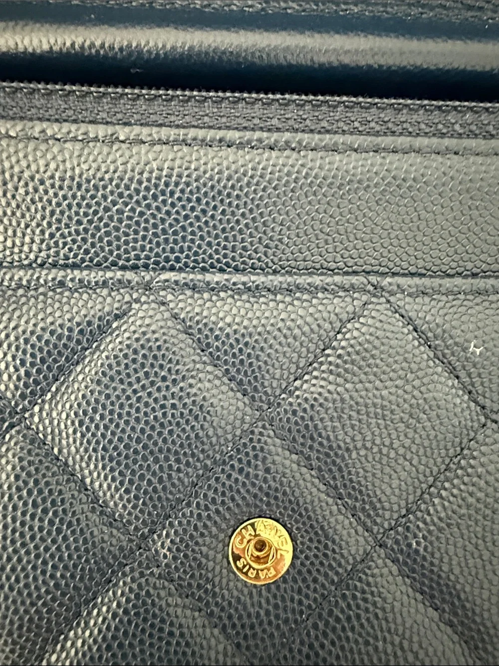 Incredible CHANEL Blue Quilted Caviar Leather Wallet-on-Chain with Gold Hardware